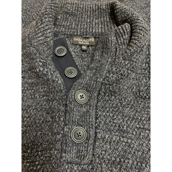 Immagini Sweater Mens XXL Blue Wool Blend Cable Knit Jumper Mock Neck Italy‎ - Picture 1 of 7